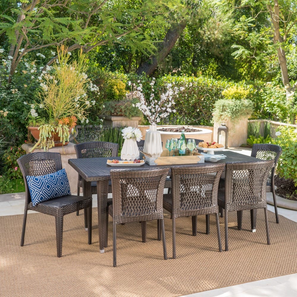 Landen Outdoor 9-Piece Rectangular Wicker Dining Set by Christopher Knight Home