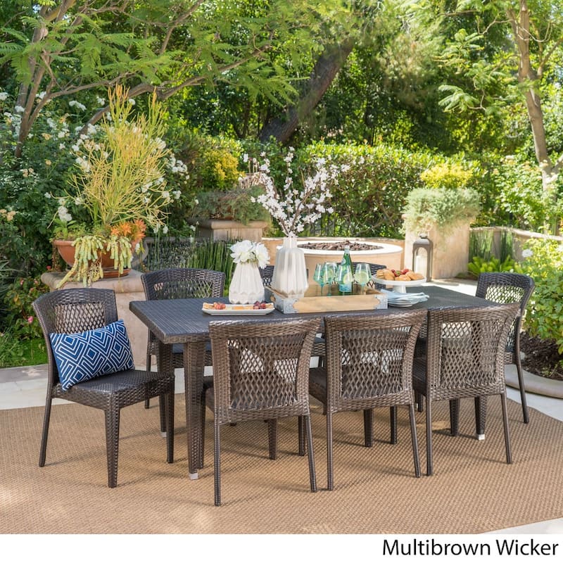 Landen Outdoor 9-Piece Rectangular Wicker Dining Set by Christopher Knight Home