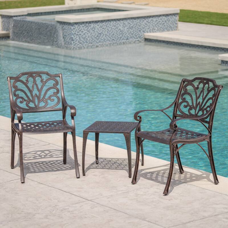 Kai Outdoor 3-Piece Square Aluminum Chat Set by Christopher Knight Home