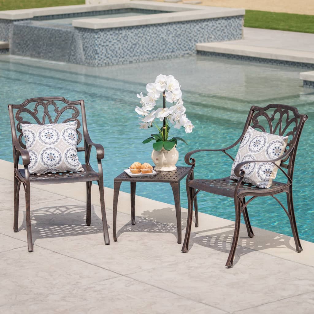 Kai Outdoor 3-Piece Square Aluminum Chat Set by Christopher Knight Home