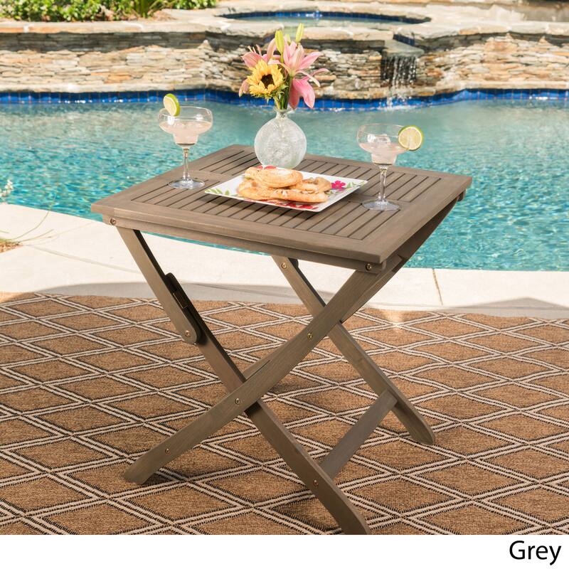 Positano Outdoor Foldable Acacia Wood Side Table by Christopher Knight Home - Grey