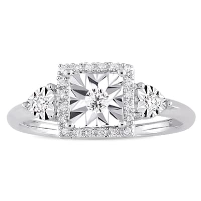 Miadora Sterling Silver 1/6ct TDW Diamond Square Halo Engagement Ring - White
