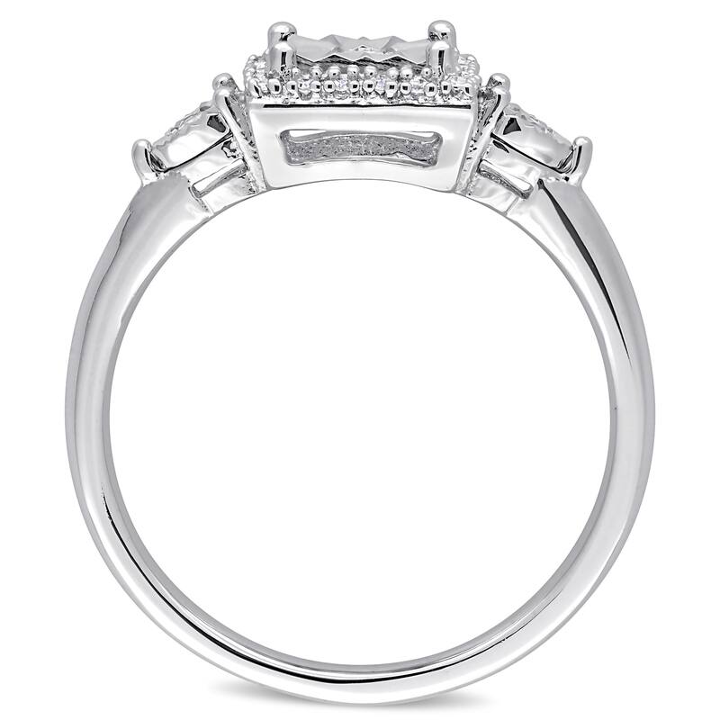 Miadora Sterling Silver 1/6ct TDW Diamond Square Halo Engagement Ring - White