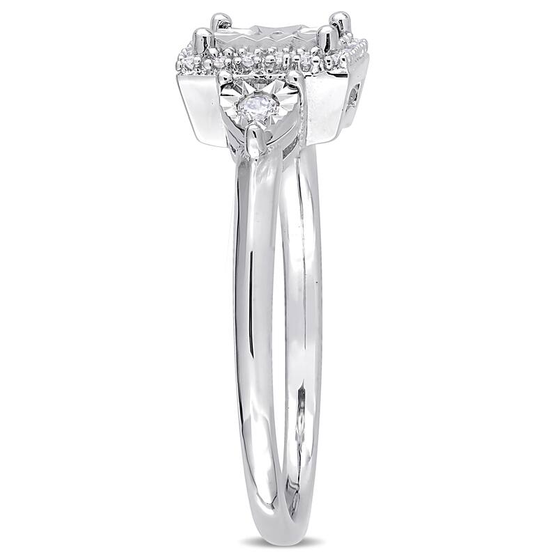 Miadora Sterling Silver 1/6ct TDW Diamond Square Halo Engagement Ring - White