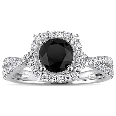 Miadora Signature Collection 14k White Gold 1-1/2ct TDW Black and White Diamond Halo Crossover Engag
