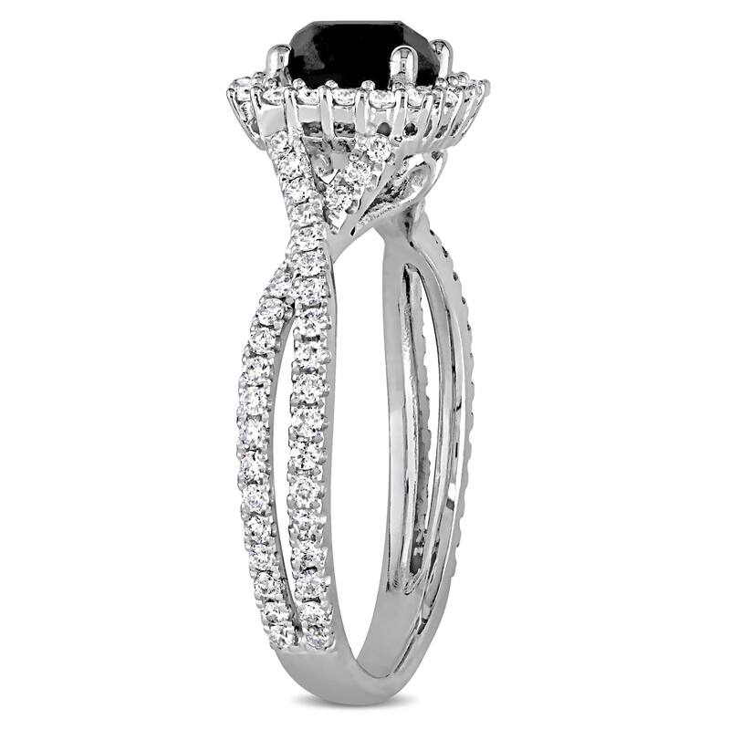 Miadora Signature Collection 14k White Gold 1-1/2ct TDW Black and White Diamond Halo Crossover Engag