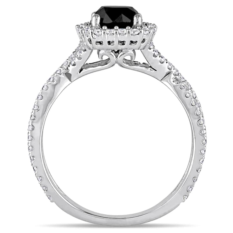 Miadora Signature Collection 14k White Gold 1-1/2ct TDW Black and White Diamond Halo Crossover Engag