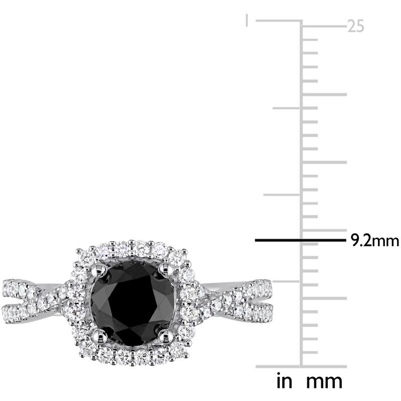 Miadora Signature Collection 14k White Gold 1-1/2ct TDW Black and White Diamond Halo Crossover Engag