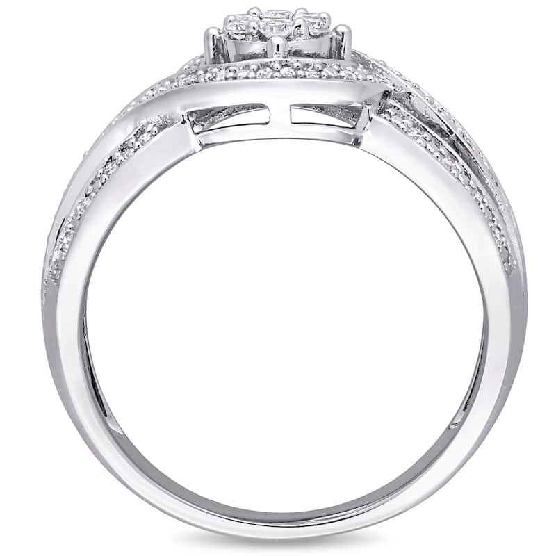 Miadora Signature Collection 10k White Gold 1/4ct TDW Diamond Crossover Halo Engagement Ring