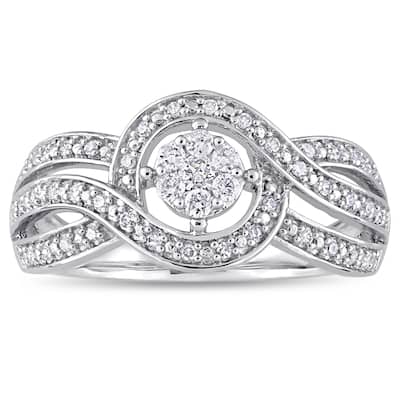 Miadora Signature Collection 10k White Gold 1/4ct TDW Diamond Crossover Halo Engagement Ring