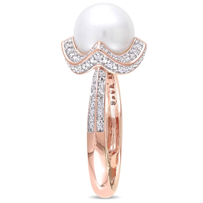 Miadora Signature Collection 10k Rose Gold Cultured Freshwater Pearl an 1/4ct TDW Diamond Halo State - White