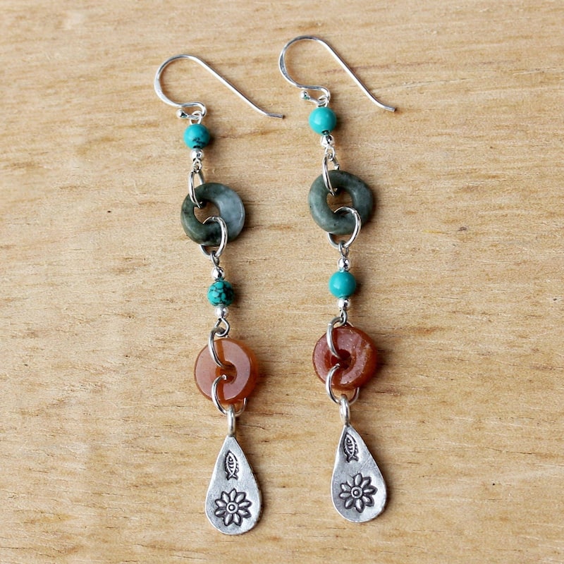 NOVICA Handmade Hill Tribe Adventure Multi-Stone Earrings (Thailand) - 3*0.4
