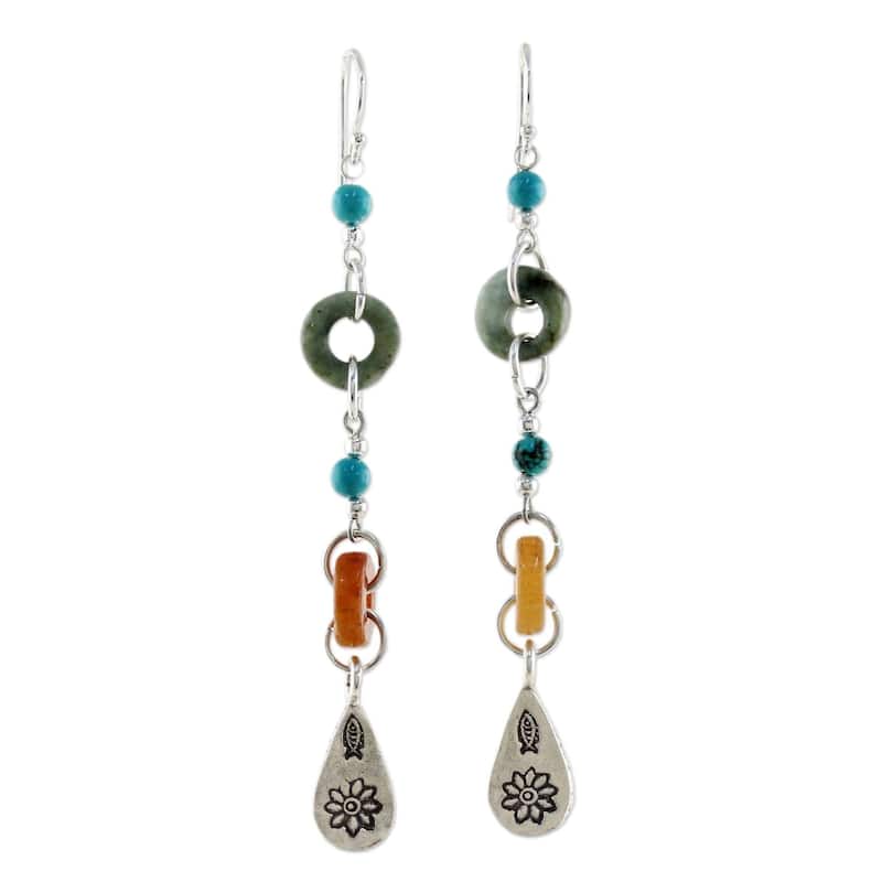 NOVICA Handmade Hill Tribe Adventure Multi-Stone Earrings (Thailand) - 3*0.4 - White