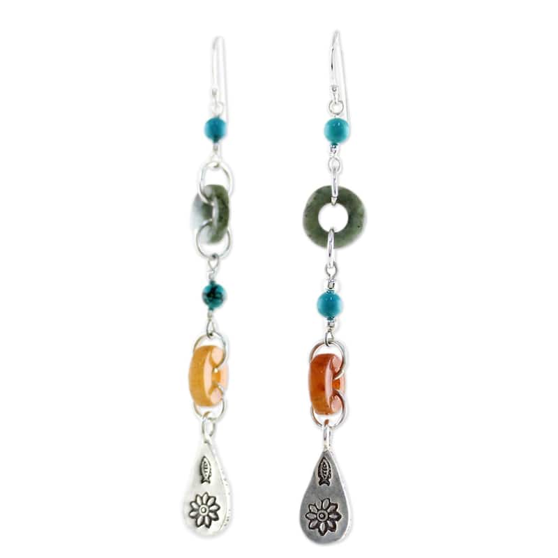 NOVICA Handmade Hill Tribe Adventure Multi-Stone Earrings (Thailand) - 3*0.4