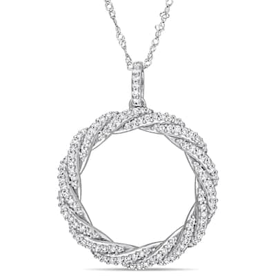 Miadora Signature Collection 14k White Gold 1/2ct TDW Diamond Twisted Open Circle Necklace