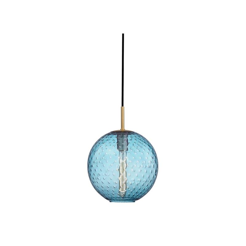 Hudson Valley Rousseau Aged Brass Metal Medium Pendant, Blue Glass