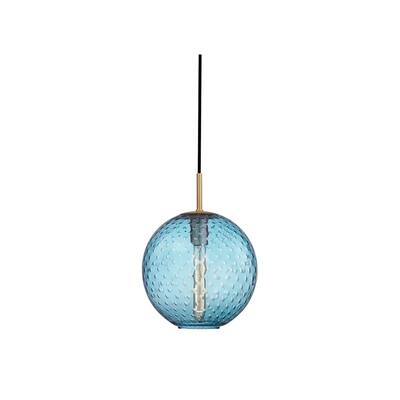 Hudson Valley Rousseau Aged Brass Metal Medium Pendant, Blue Glass