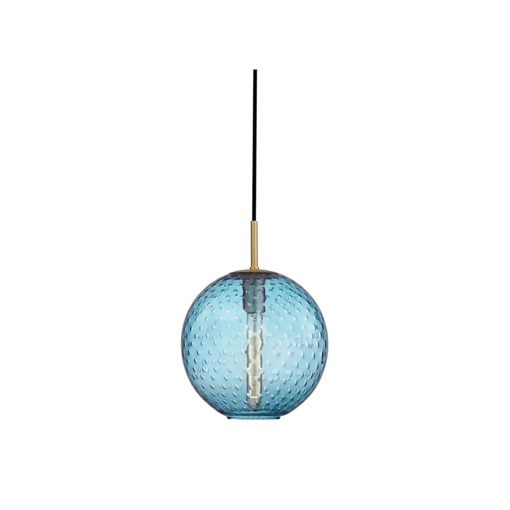 Hudson Valley Rousseau Aged Brass Metal Medium Pendant, Blue Glass