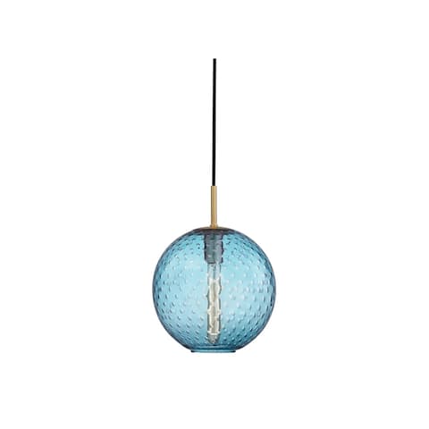 Hudson Valley Rousseau Aged Brass Metal Medium Pendant, Blue Glass