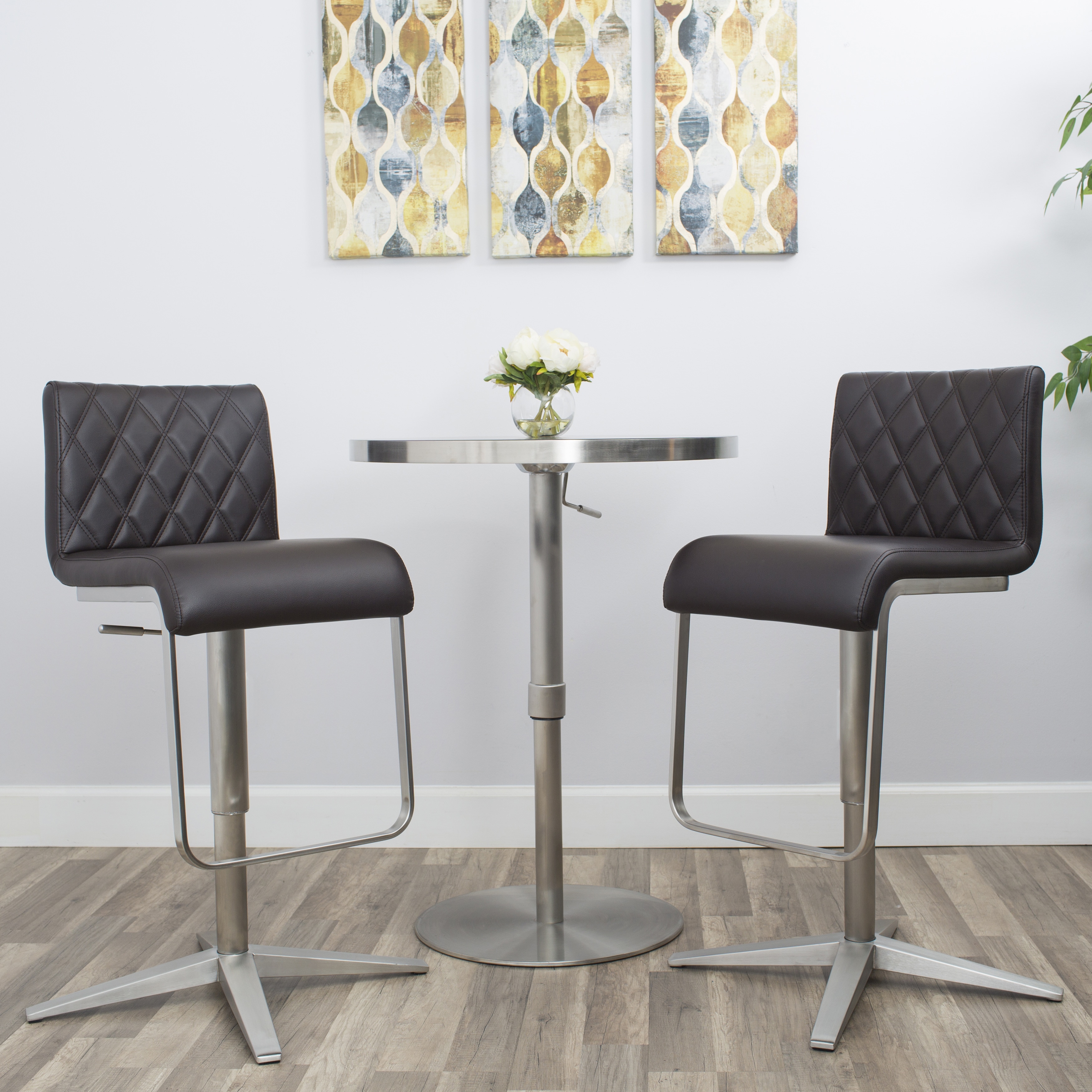 Faux Leather Diamond Bar Stool MIX Stainless Steel Faux Leather