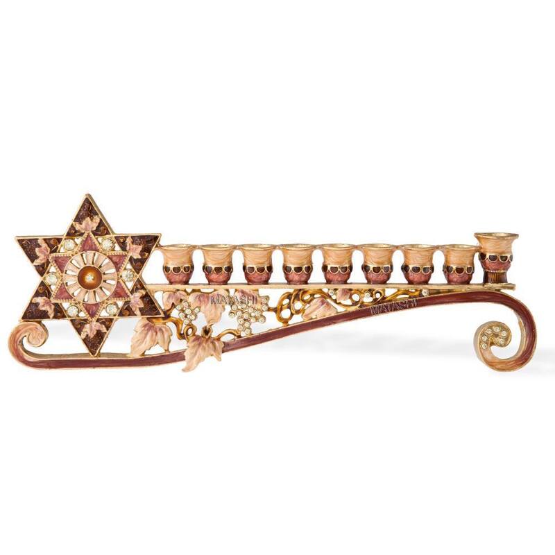 Matashi 9.25-inch Long Hand-painted Menorah Candelabra - Gold