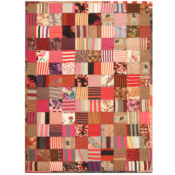 Handmade Memory Foam Cotton Patchwork Rug (India) - 5'4 x 7'6