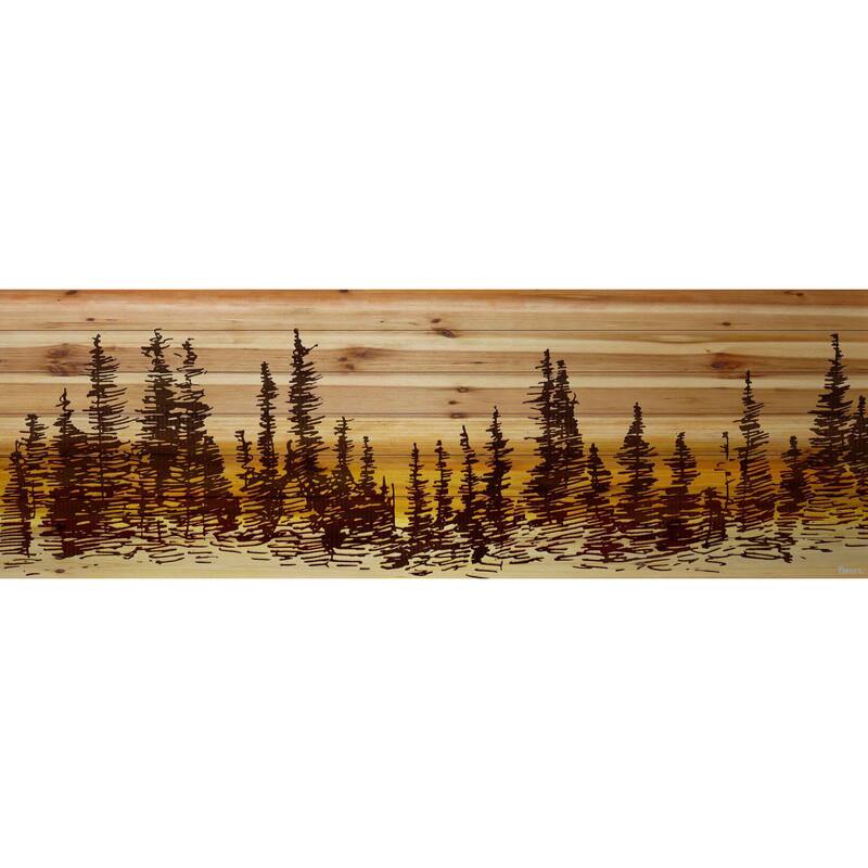 'Pine Tree Sunset' Painting Print on Natural Pine Wood - multi