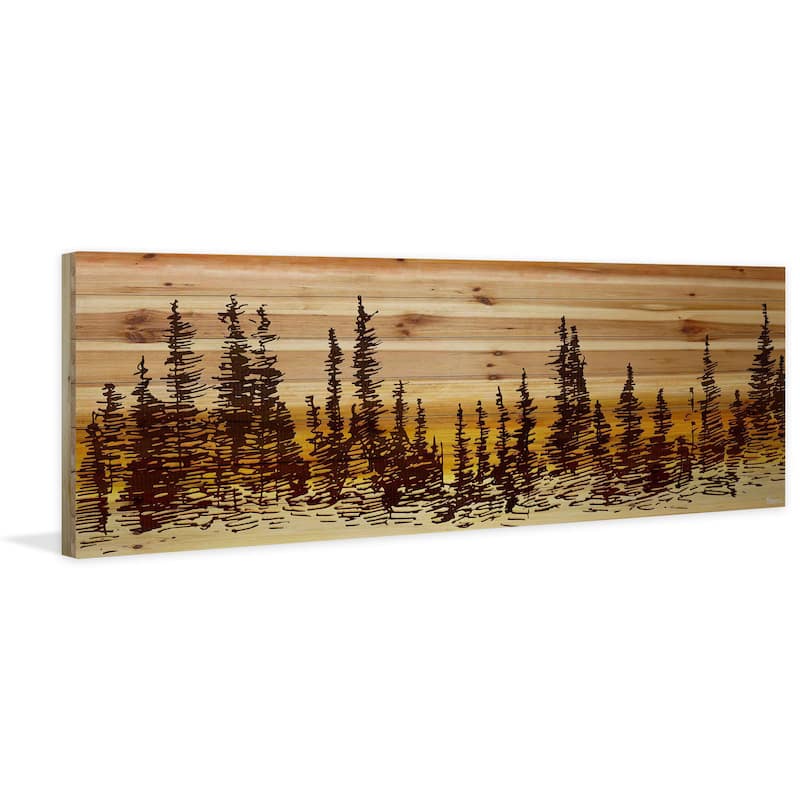 'Pine Tree Sunset' Painting Print on Natural Pine Wood - multi