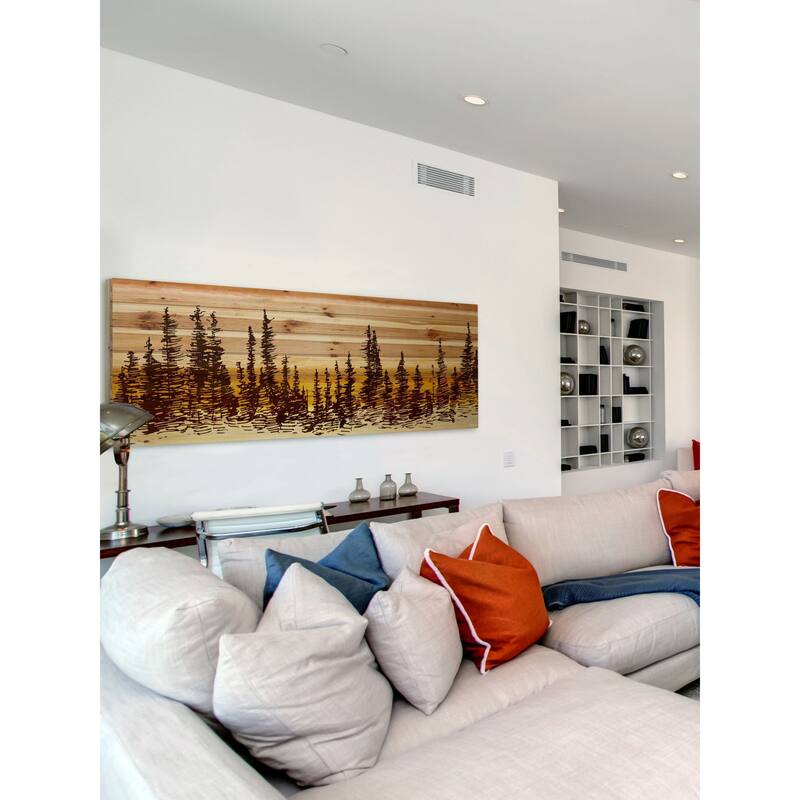 'Pine Tree Sunset' Painting Print on Natural Pine Wood - multi