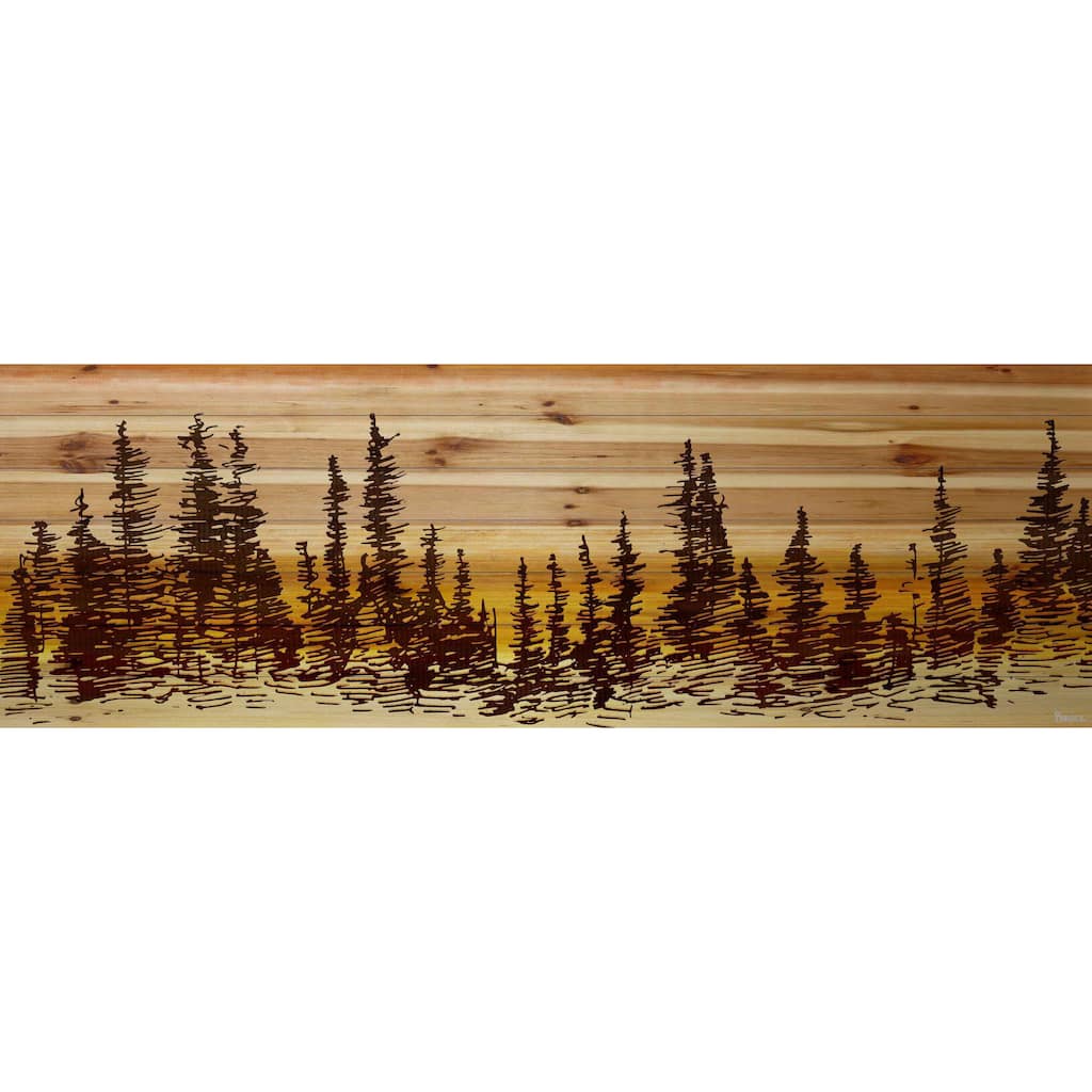 'Pine Tree Sunset' Painting Print on Natural Pine Wood - multi