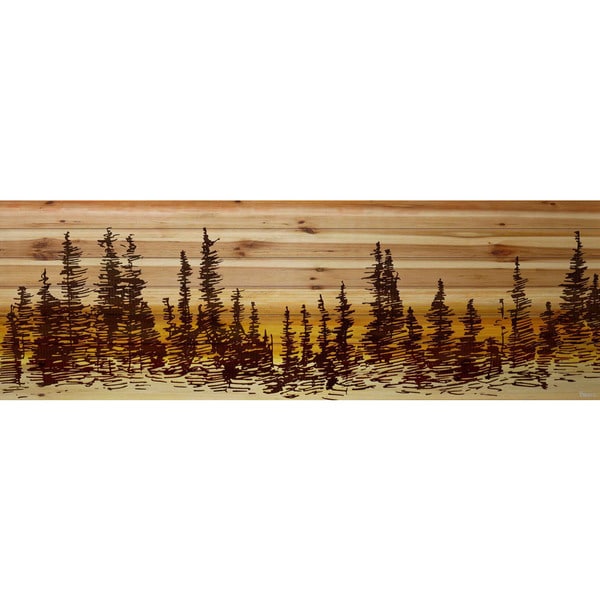 Handmade Pine Tree Sunset Print on Natural Pine Wood