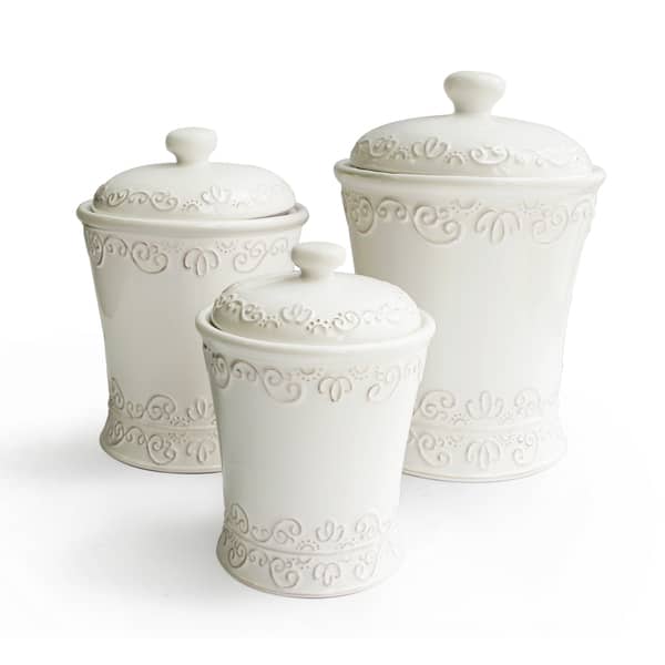 slide 1 of 1, American Atelier Bianca Scroll White Canisters (Set of 3)