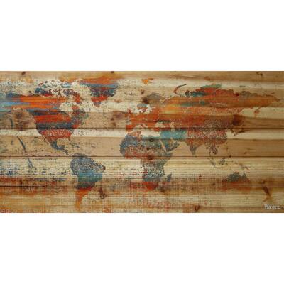 Handmade Warm World Print on Natural Pine Wood