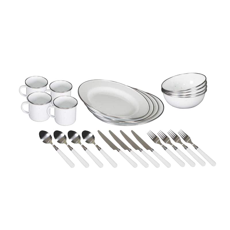 Stansport Enamel Camping Tableware Set - 24 Piece in White