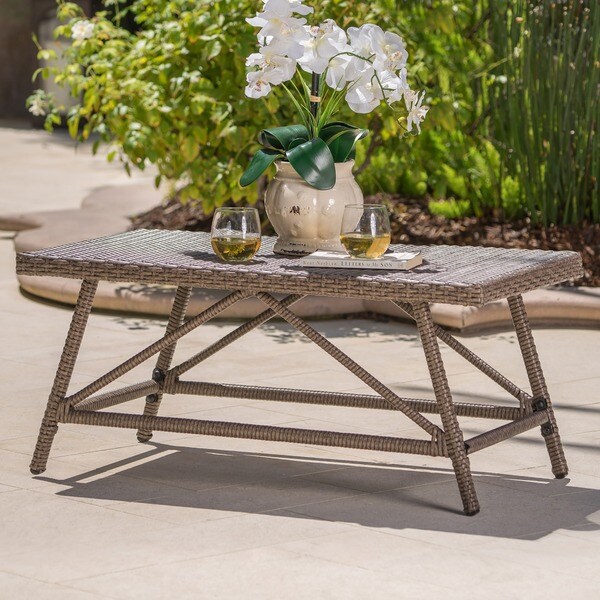 Shop Hazel Outdoor Wicker Coffee Table by Christopher Knight Home