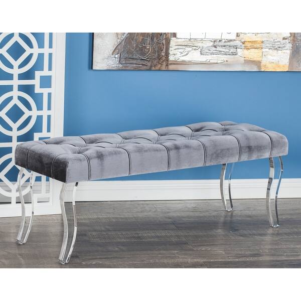 Contemporary Gray Wood and Acrylic Velour Bench by Studio 350