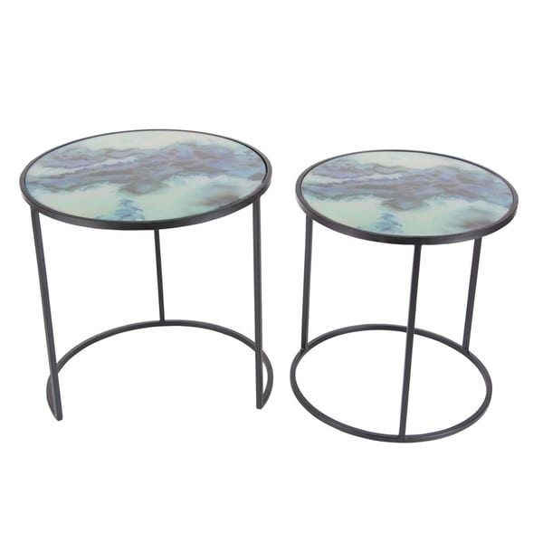 Studio 350 Metal Glass Accent Table Set of 2, 18 inches, 20 inches high