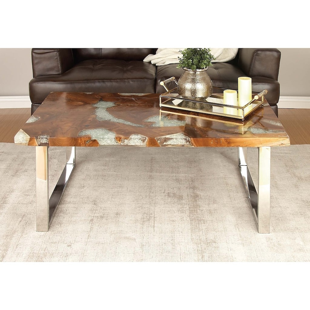 Modern 18 Inch Rectangular Brown Wooden Coffee Table by Studio 350