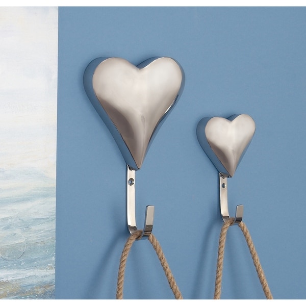 Studio 350 Stainless Steel Heart Wall Hook Set of 2, 6 inches, 9 inches high
