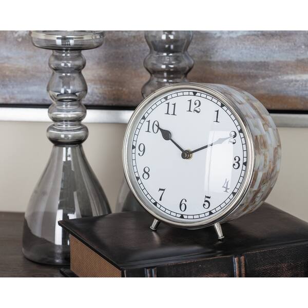 Modern 7 x 6 Inch Silver Round Table Clock by Studio 350 Bed Bath