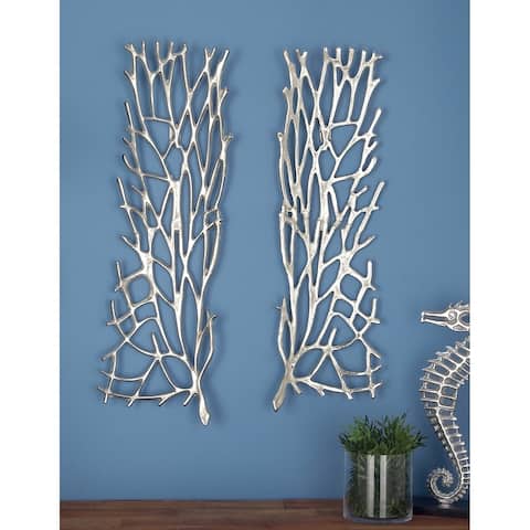 Silver Aluminum Modern Wall Decor Floral and botanical (Set of 2)