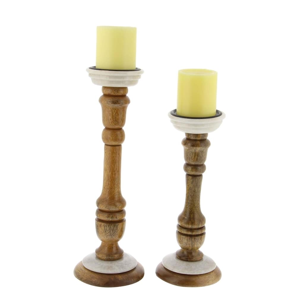 Brown Wood Contemporary Candle Holder Set of 2 15 x 5 x 5