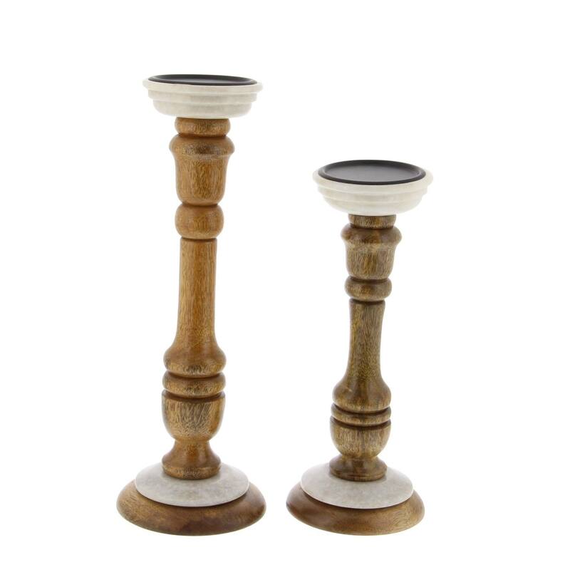 Brown Wood Contemporary Candle Holder Set of 2 15 x 5 x 5