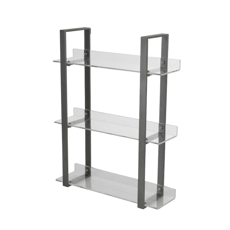 Modern 25 x 19 Inch Iron and Acrylic 3-Tiered Wall Shelf by Studio 350
