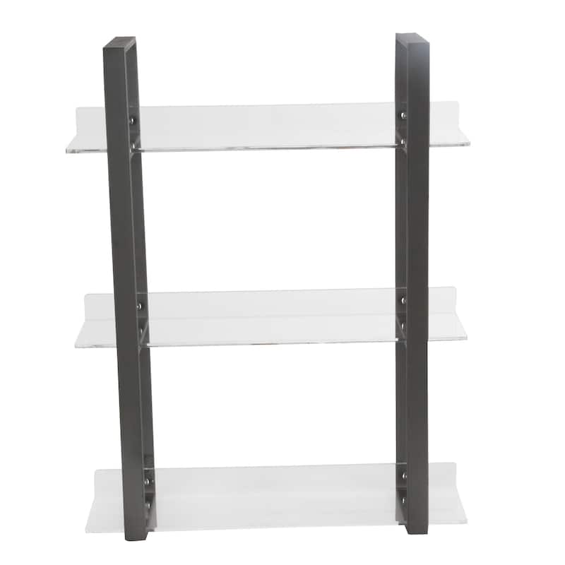 Modern 25 x 19 Inch Iron and Acrylic 3-Tiered Wall Shelf by Studio 350