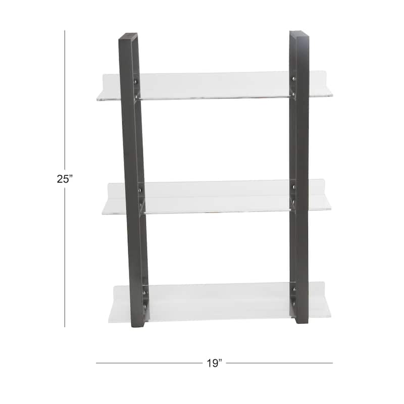 Modern 25 x 19 Inch Iron and Acrylic 3-Tiered Wall Shelf by Studio 350