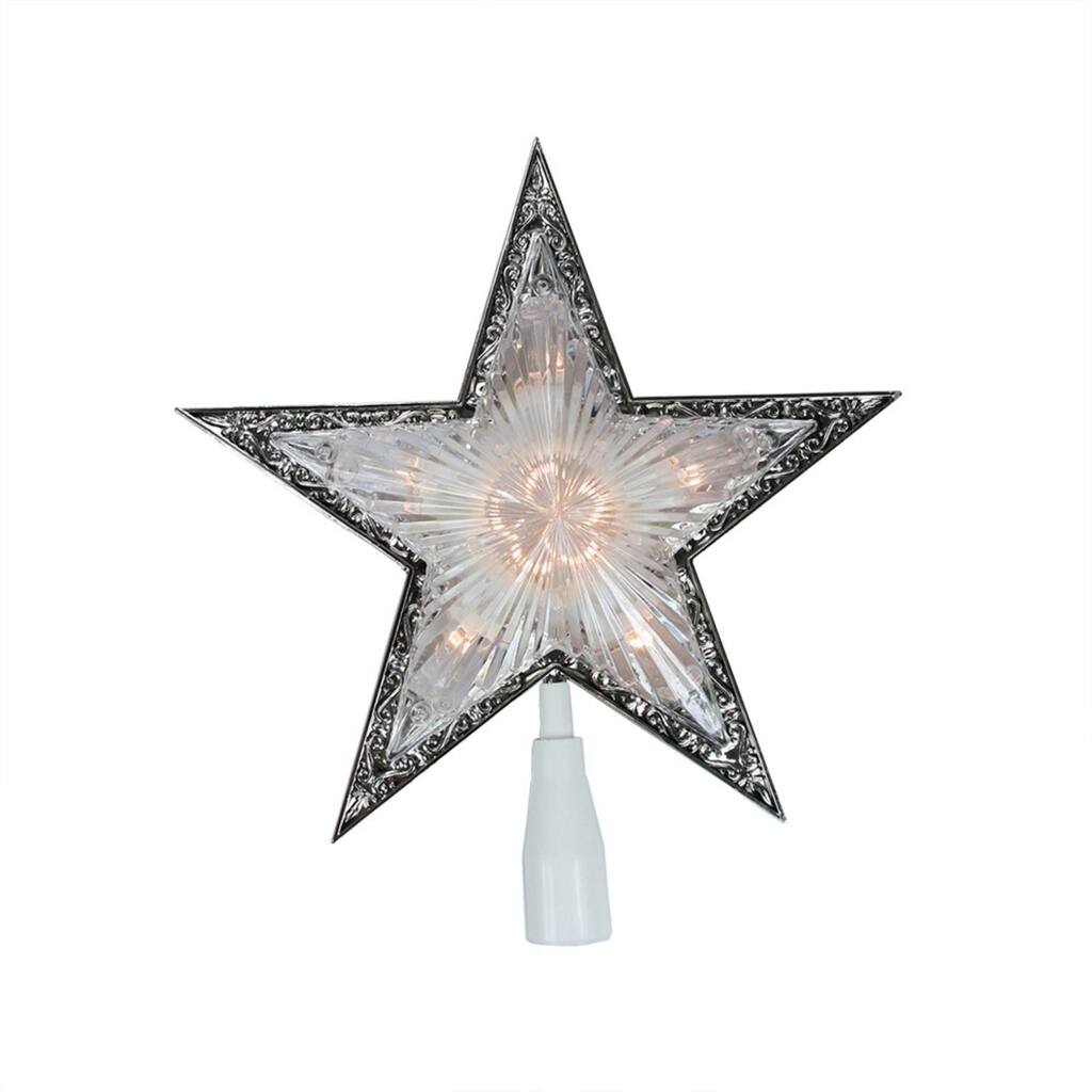 10" Lighted Clear and Silver Crystal Star Christmas Tree Topper - Clear Lights