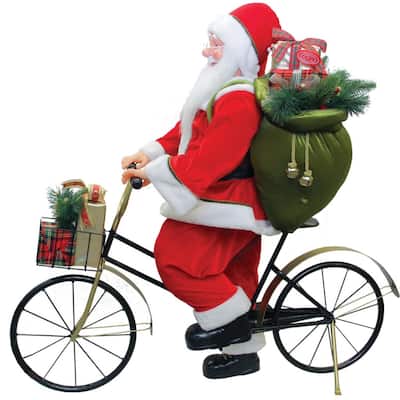 42" Traditional Santa Claus Riding a Bicycle Commercial Christmas Decoration.