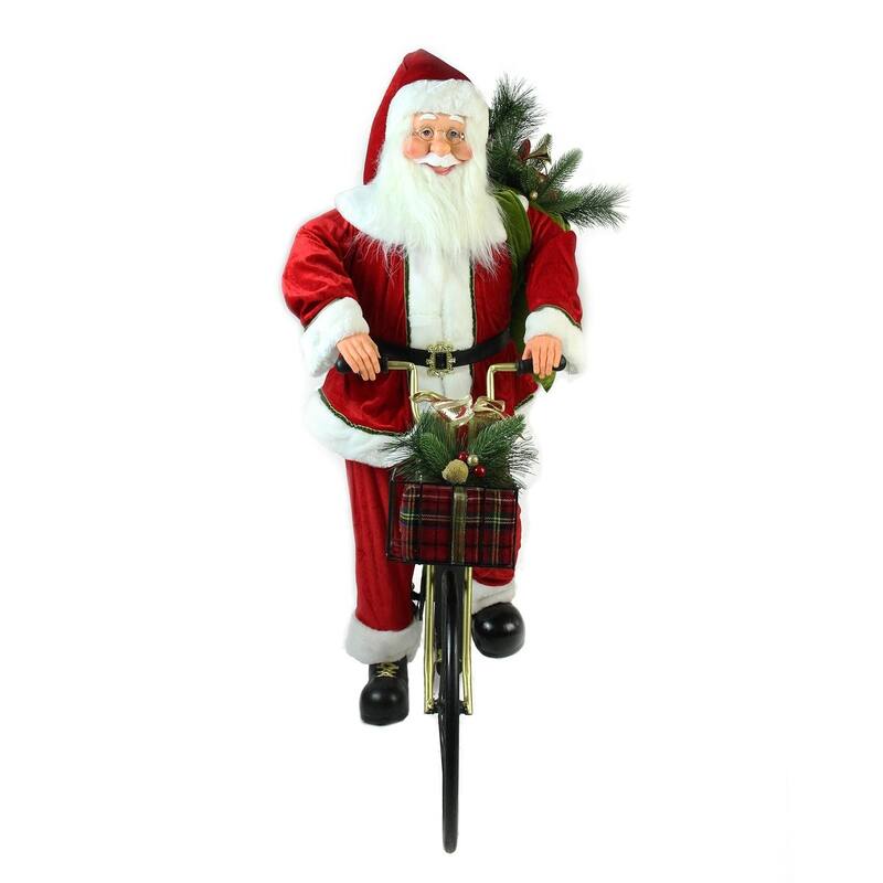 42" Traditional Santa Claus Riding a Bicycle Commercial Christmas Decoration.