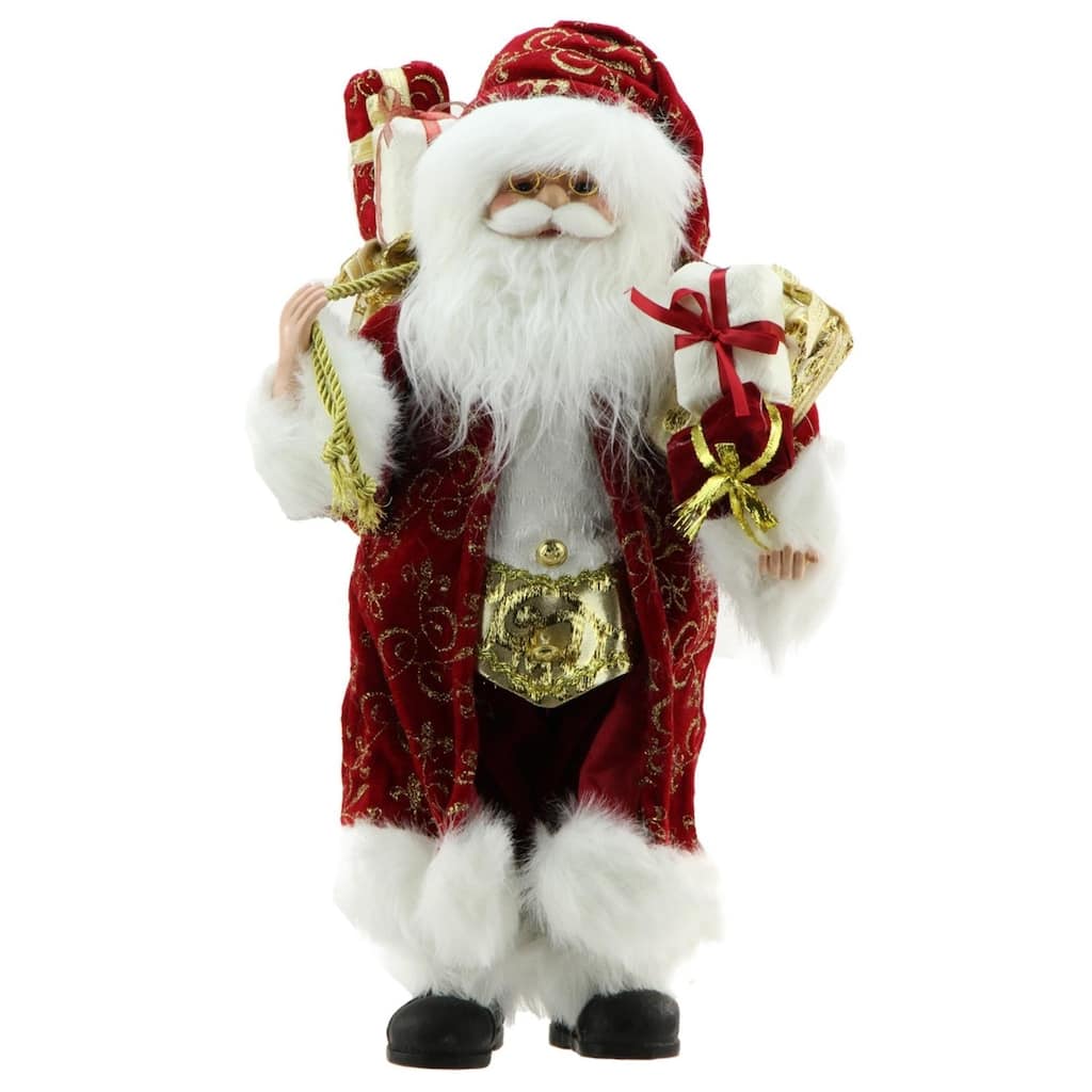 16" Red and Gold Filigree Santa Claus with Gifts Christmas Figurine.